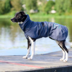 SporttiPalttoo kotimainen koiran takki koko 55 cm harmaa-turkoosi